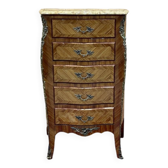Louis XV style chiffonier in rosewood, oak and marble top - made in the 70s
