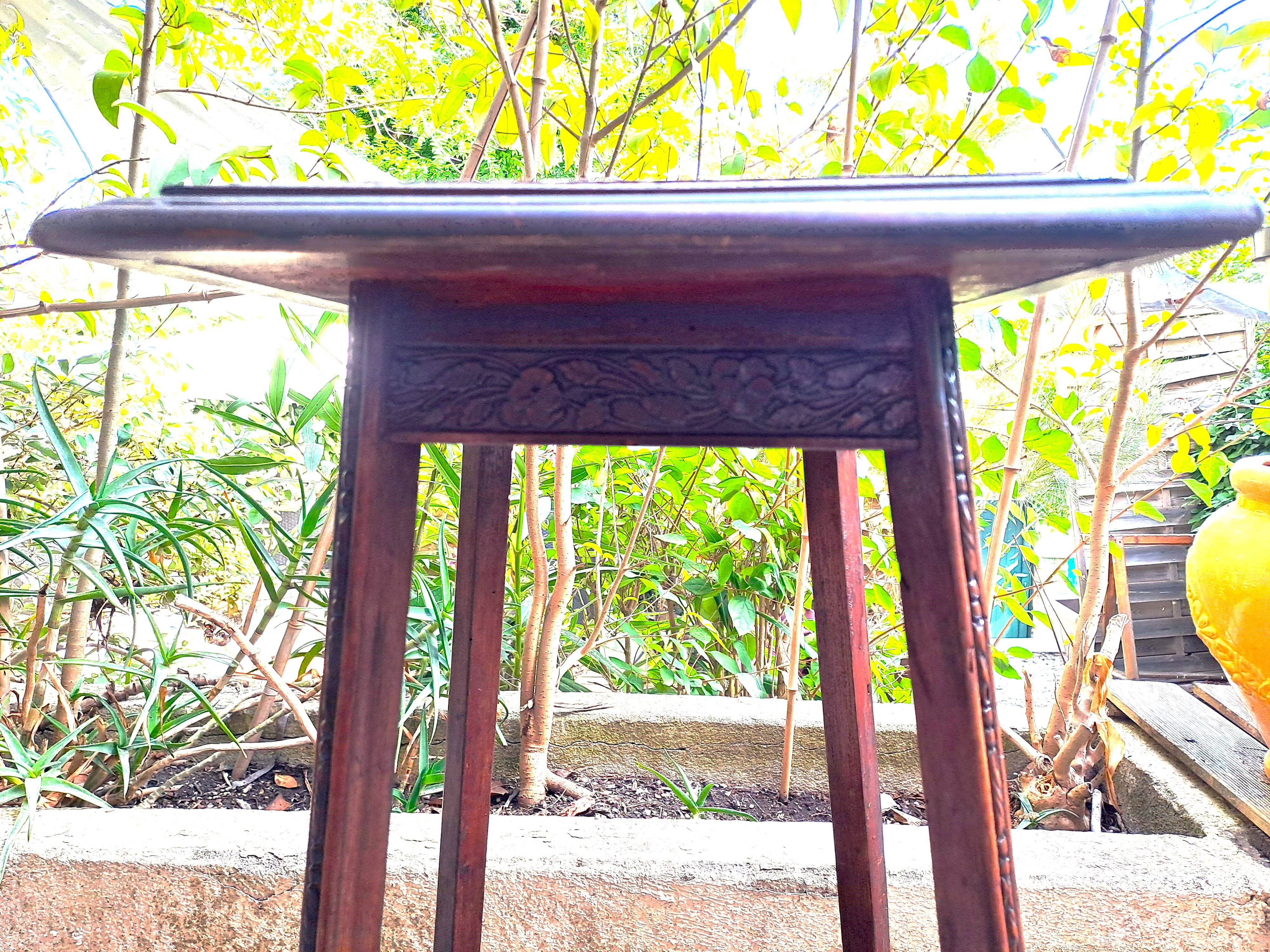 High art nouveau pedestal table brown wood varnished marble france 20's retro vintage decoration