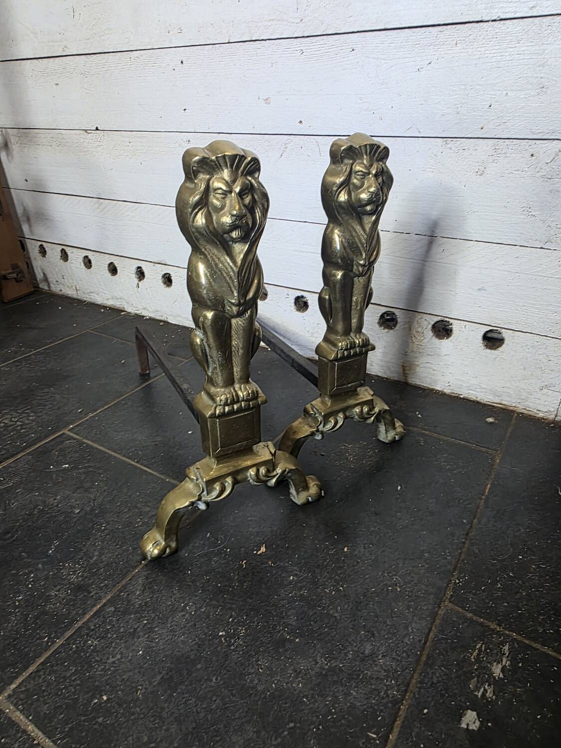 Pair of Empire neoclassical bronze andirons
