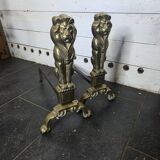 Pair of Empire neoclassical bronze andirons