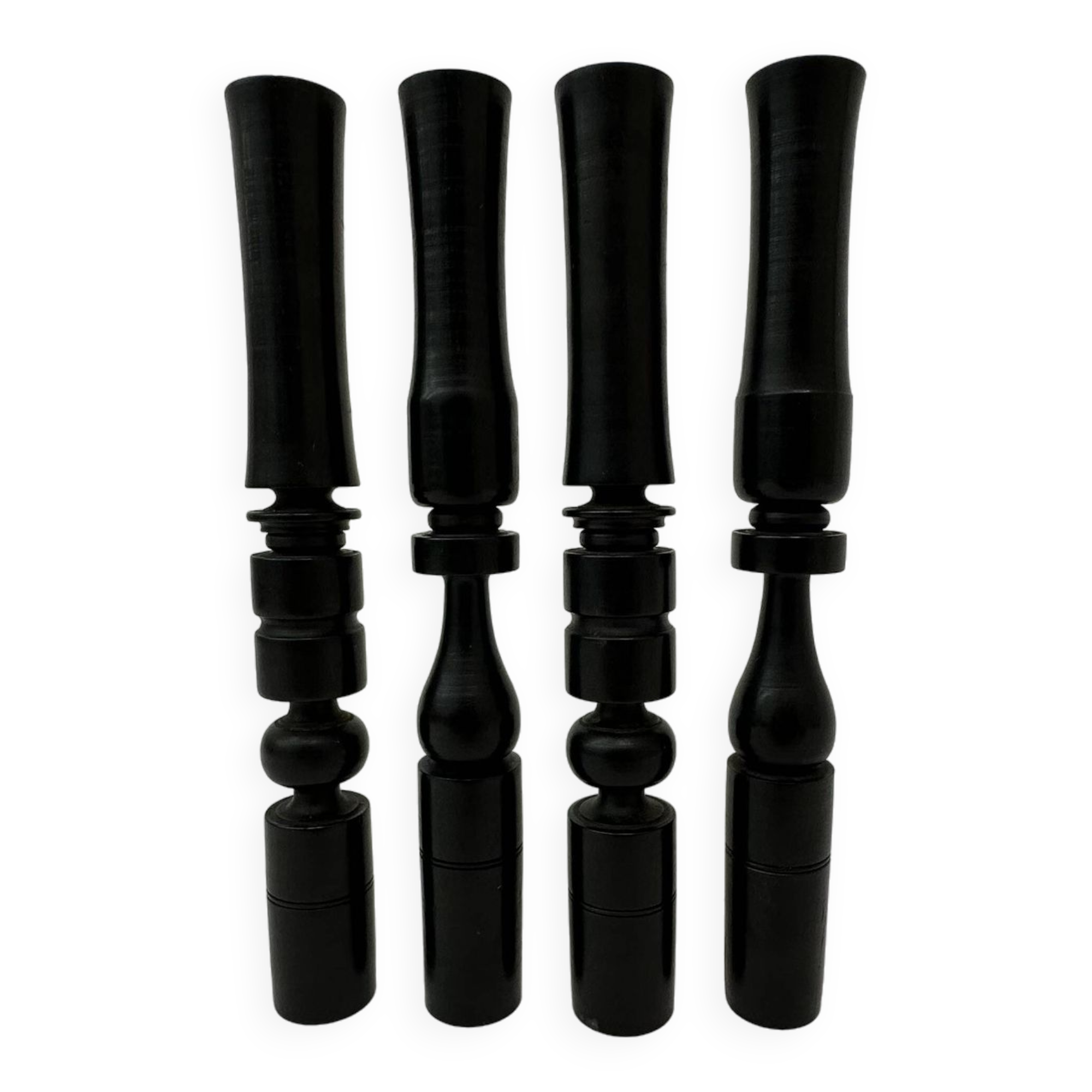 Set of 4 ebony hand turned wooden edwardian candle sticks , 1900’s