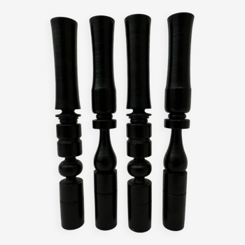 Set of 4 ebony hand turned wooden edwardian candle sticks , 1900’s