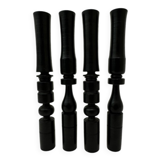 Set of 4 ebony hand turned wooden edwardian candle sticks , 1900’s