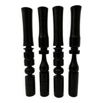 Set of 4 ebony hand turned wooden edwardian candle sticks , 1900’s