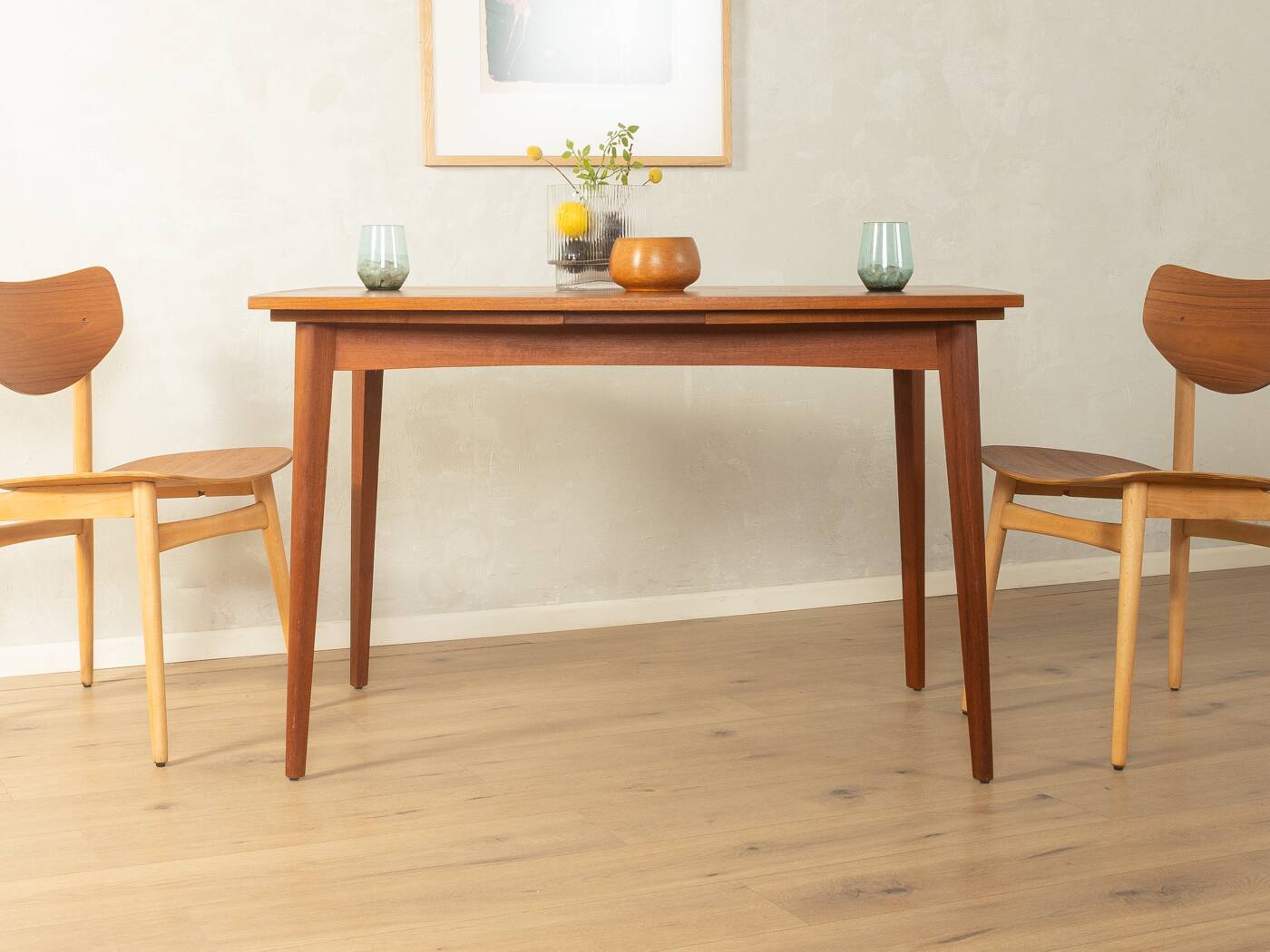 Elegant mid-century dining table with extension function, 1960s, teak veneer