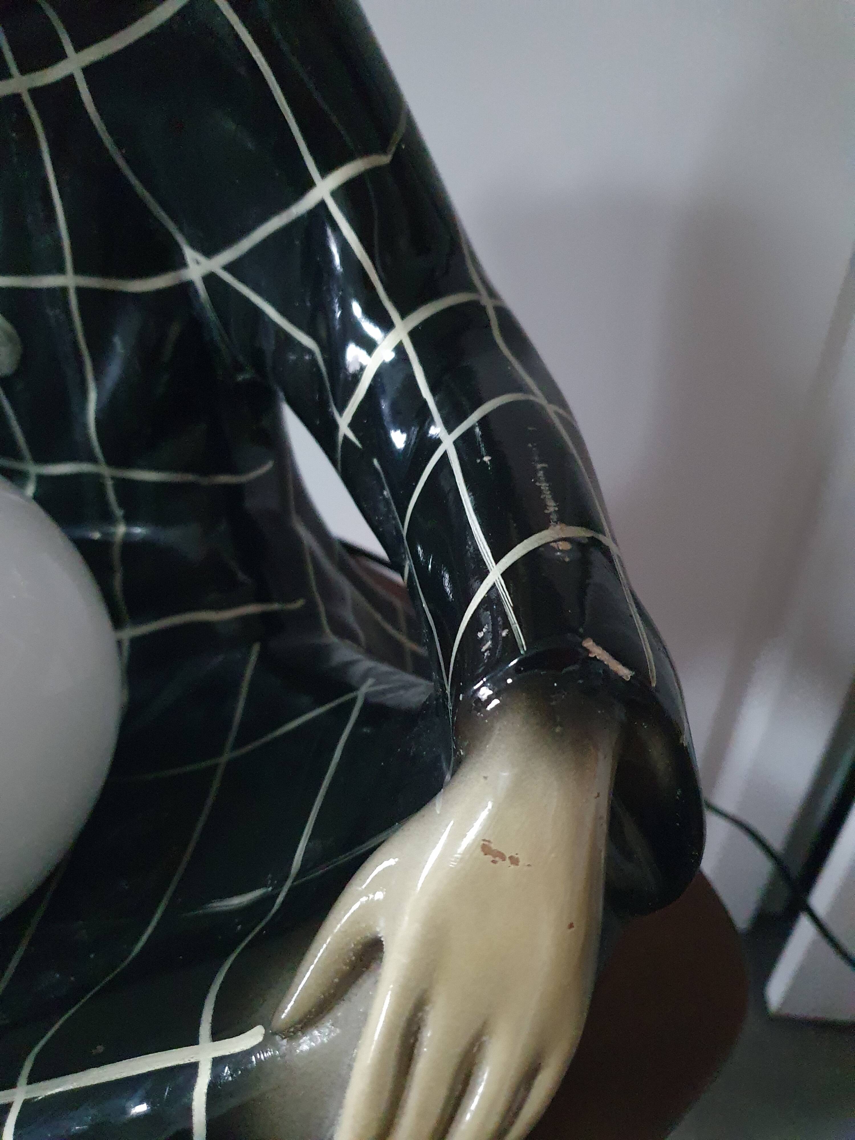 Large vintage Pierrot bedside lamp or table lamp from the 50s/60s 1950s with black tiles