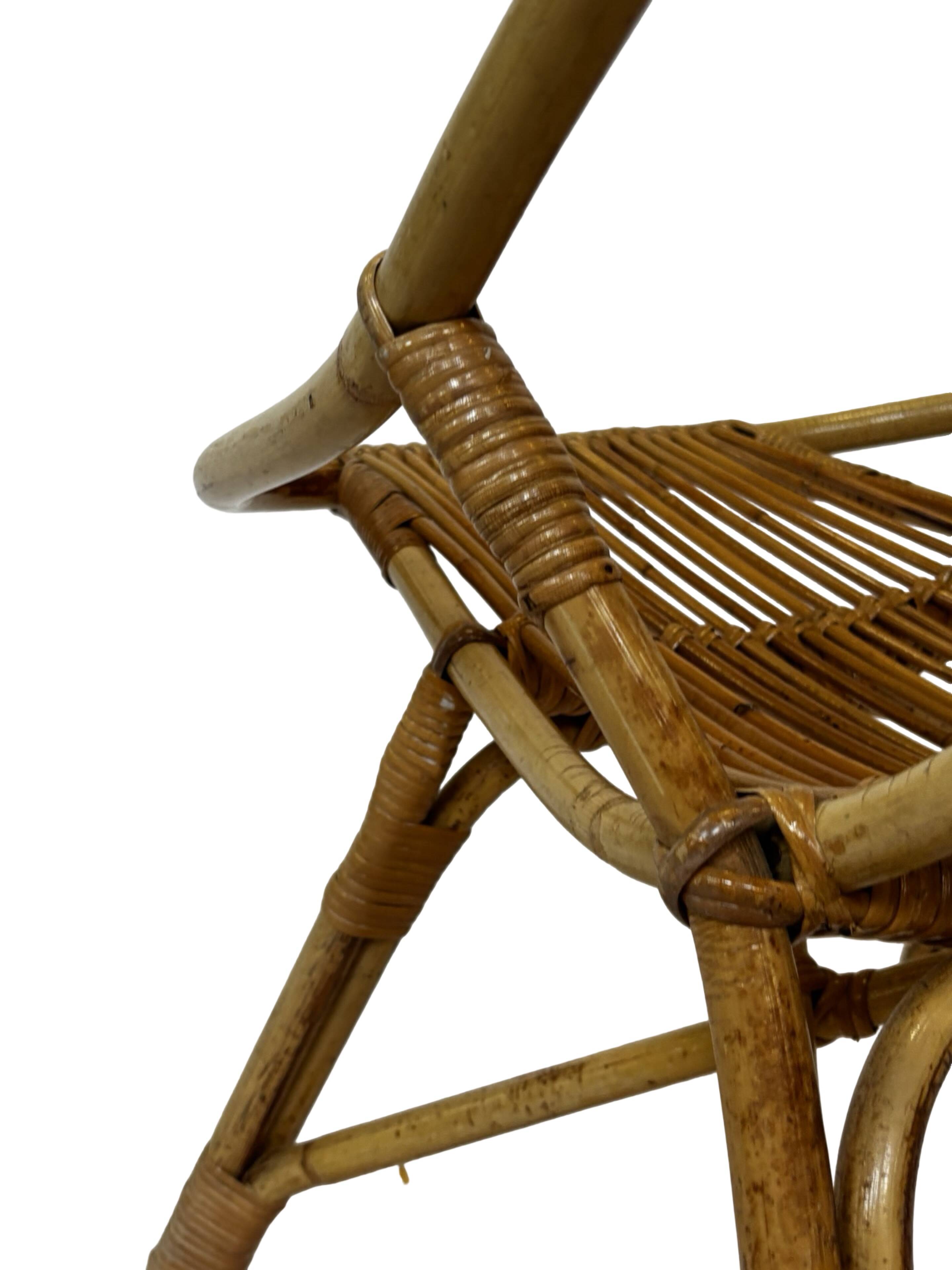 Ensemble vintage de 4 fauteuils club en rotin Rohe Noordwolde 1960