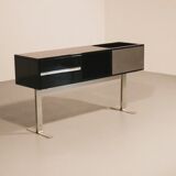 Stunning Willy Rizzo bar / sideboard in black & stainless steel, Italy 1969