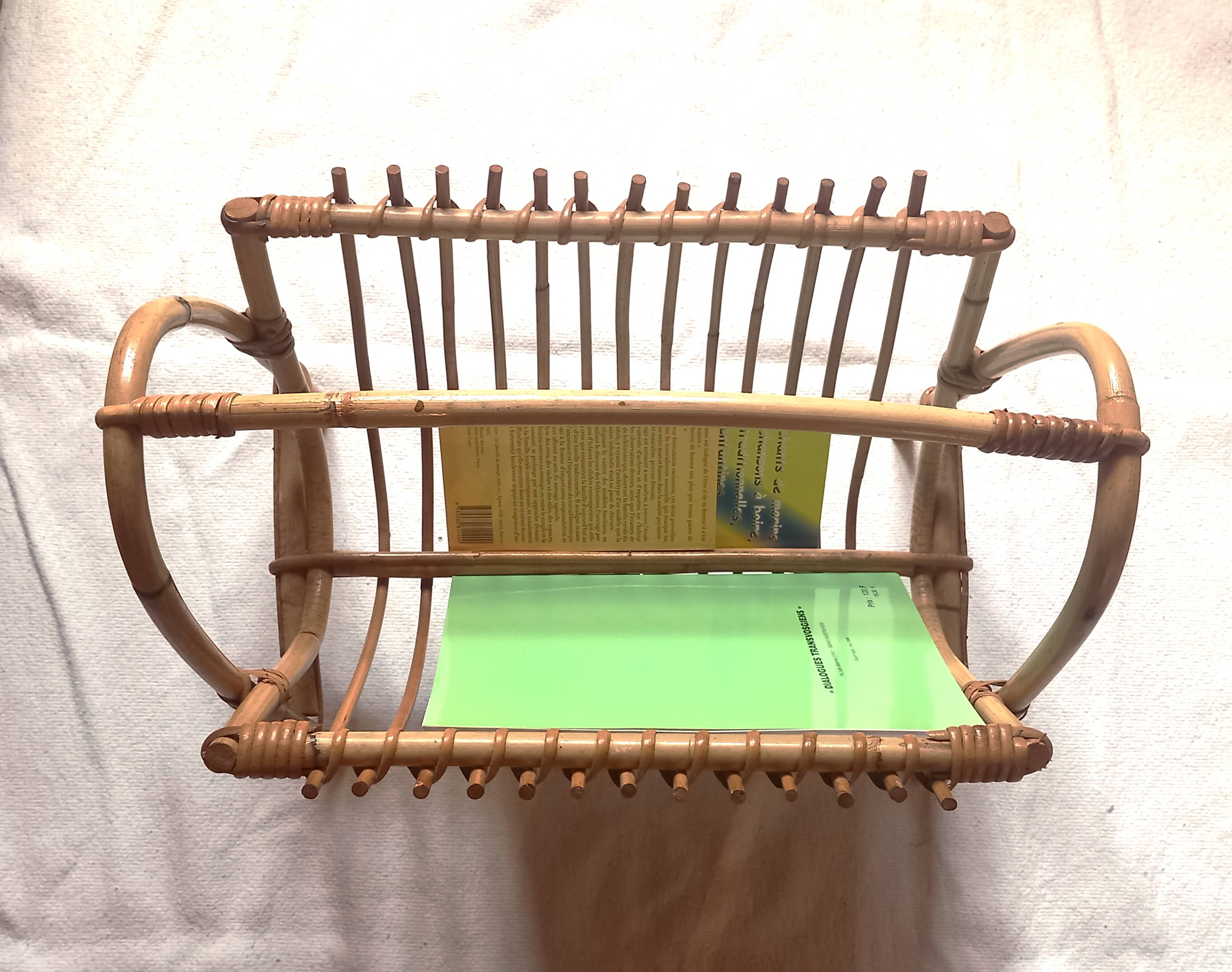 Vintage rattan and bamboo magazine rack
