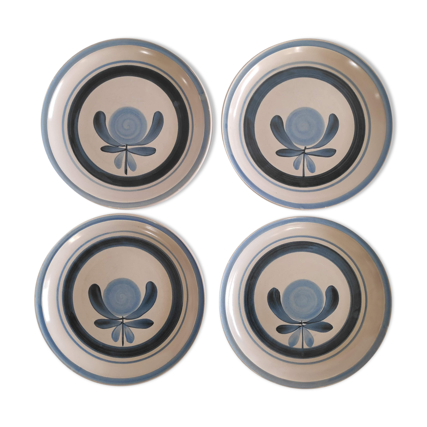 4 plates flat vintage 70s - décor Ancona Gien
