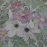 Lithograph painting signed pointillist style flowers