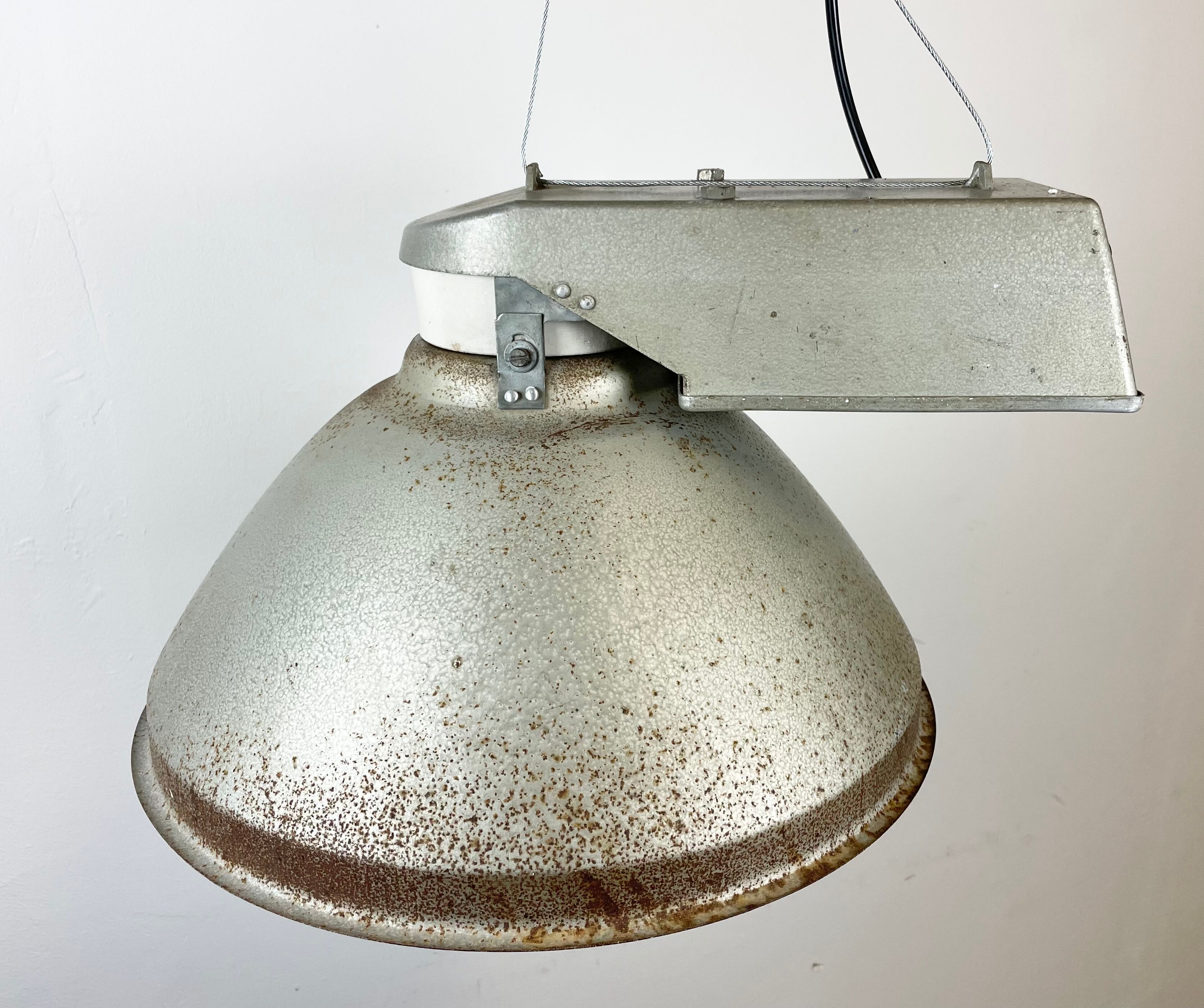 Industrial Factory Pendant Lamp with Frosted Glass Cover, 1970s