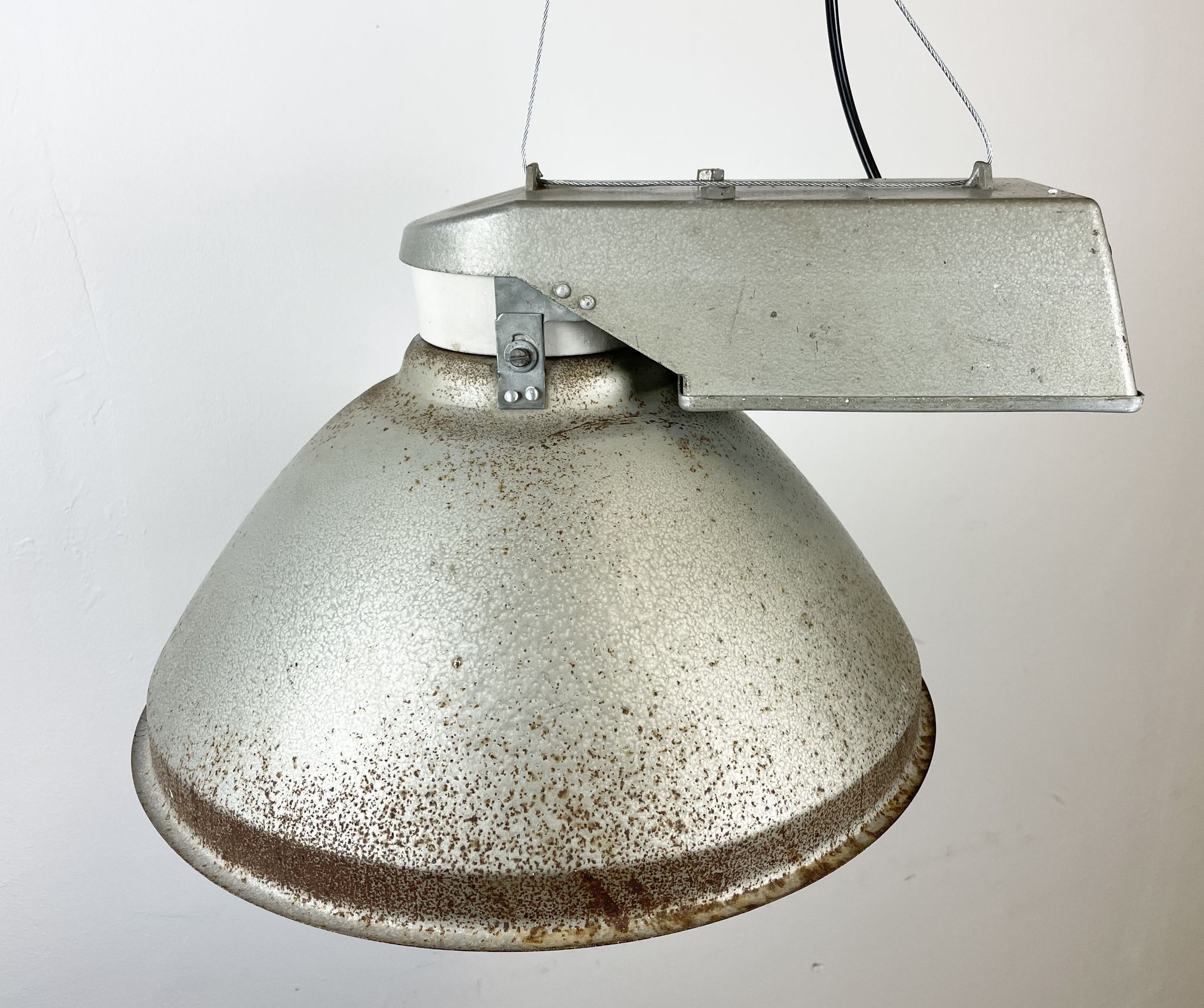 Industrial Factory Pendant Lamp with Frosted Glass Cover, 1970s