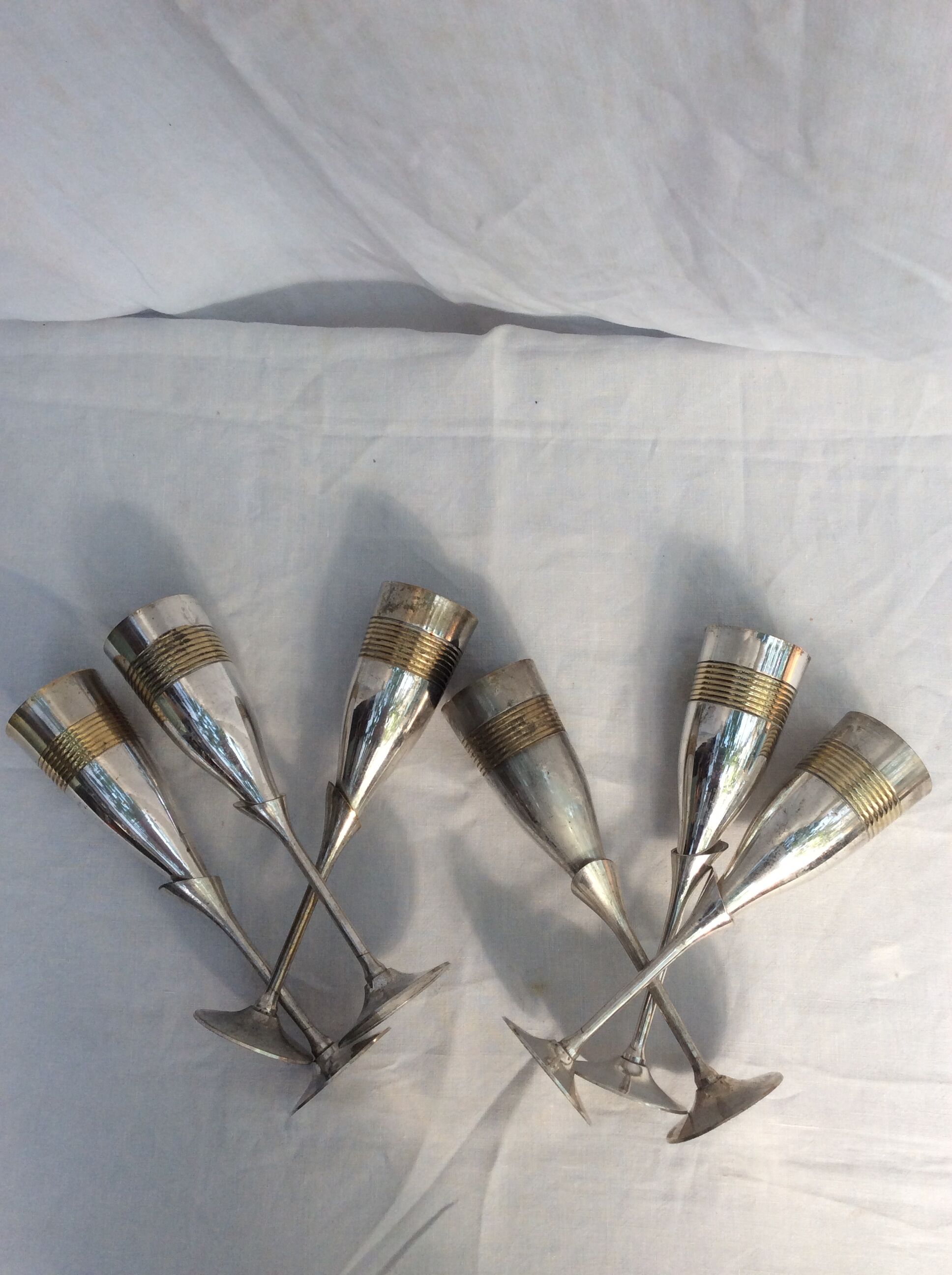 6 silver metal glasses for champagne