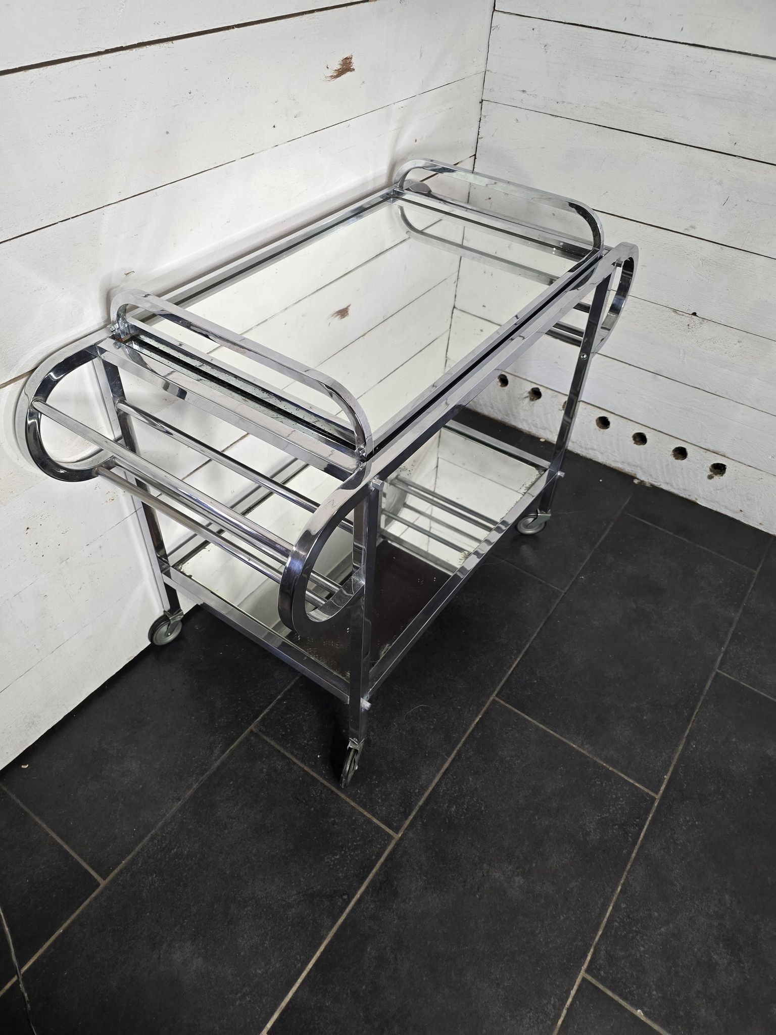 Art Deco trolley on wheels in chromed metal, 1930s