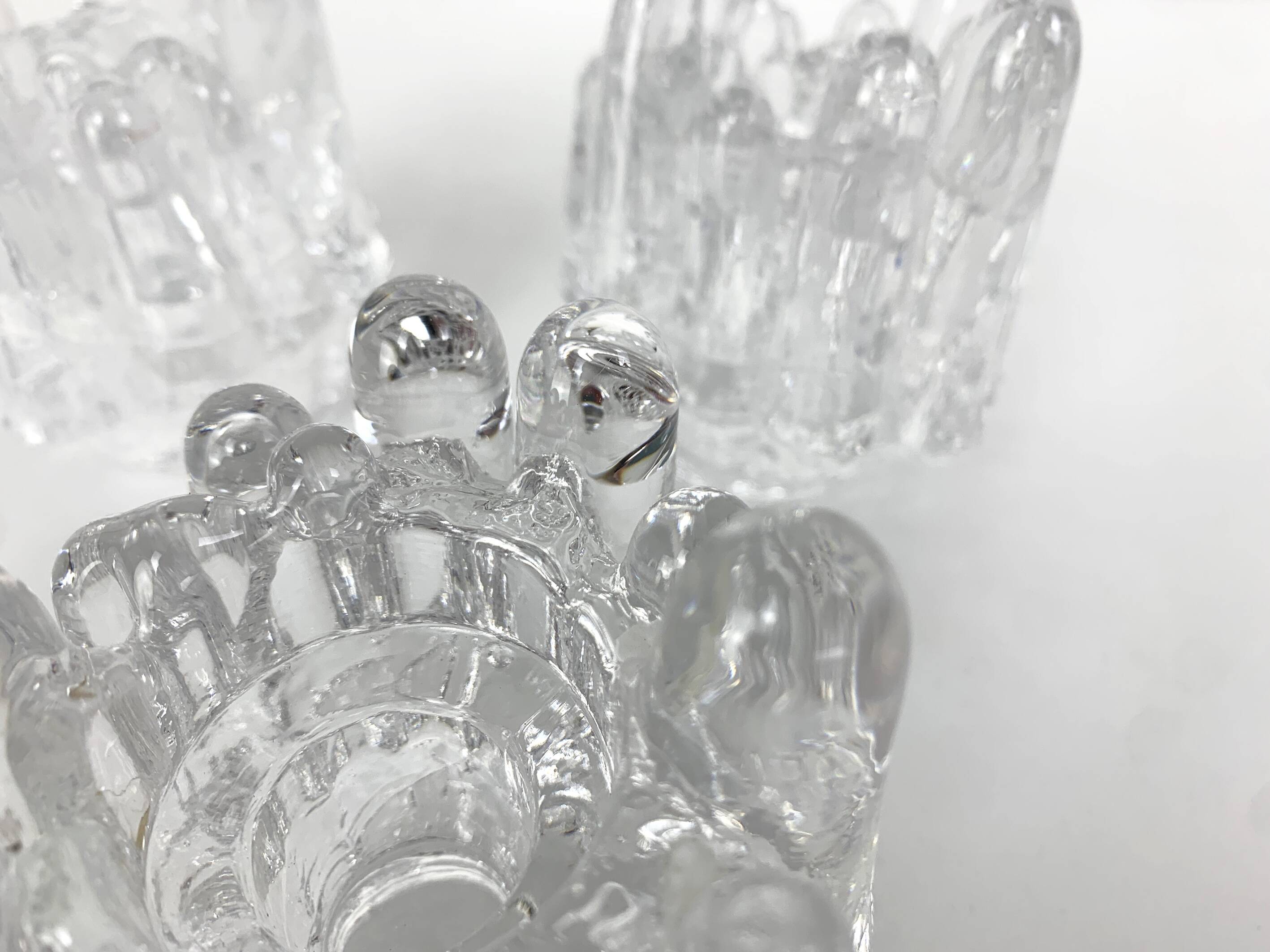 Sunflower Glass Candle Holders, Göran Wärff for Kosta Boda, Sweden, 1970s, Set of 3