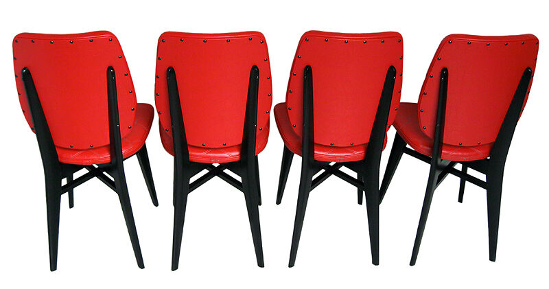 Set of 4 red quilted skai chairs year 50