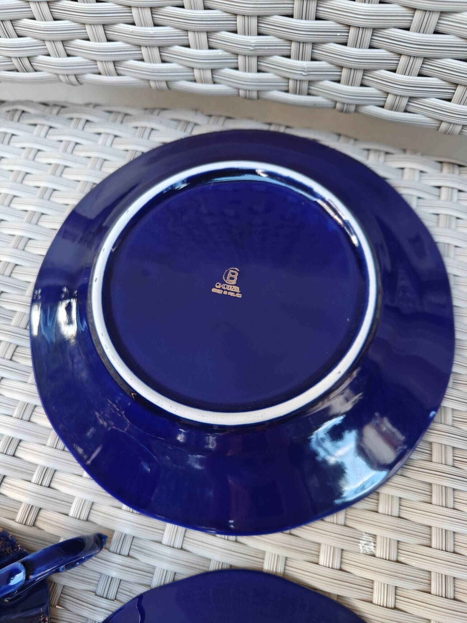 Superb Coffee/Tea Trio in Cobalt Blue & Gold Porcelain - Chodzież Poland
