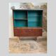 Vintage rosewood veneer top sideboard and dark green interior