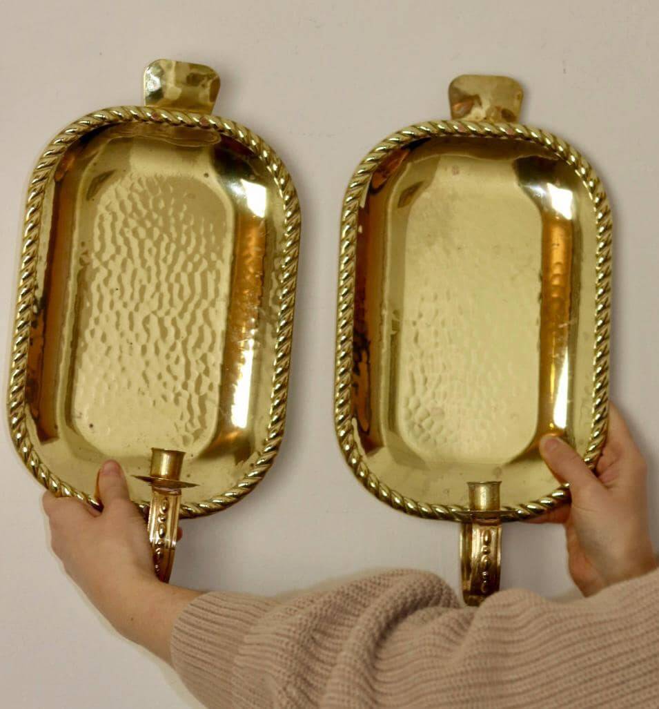 Pair of Swedish brass wall sconces from the mid-century.