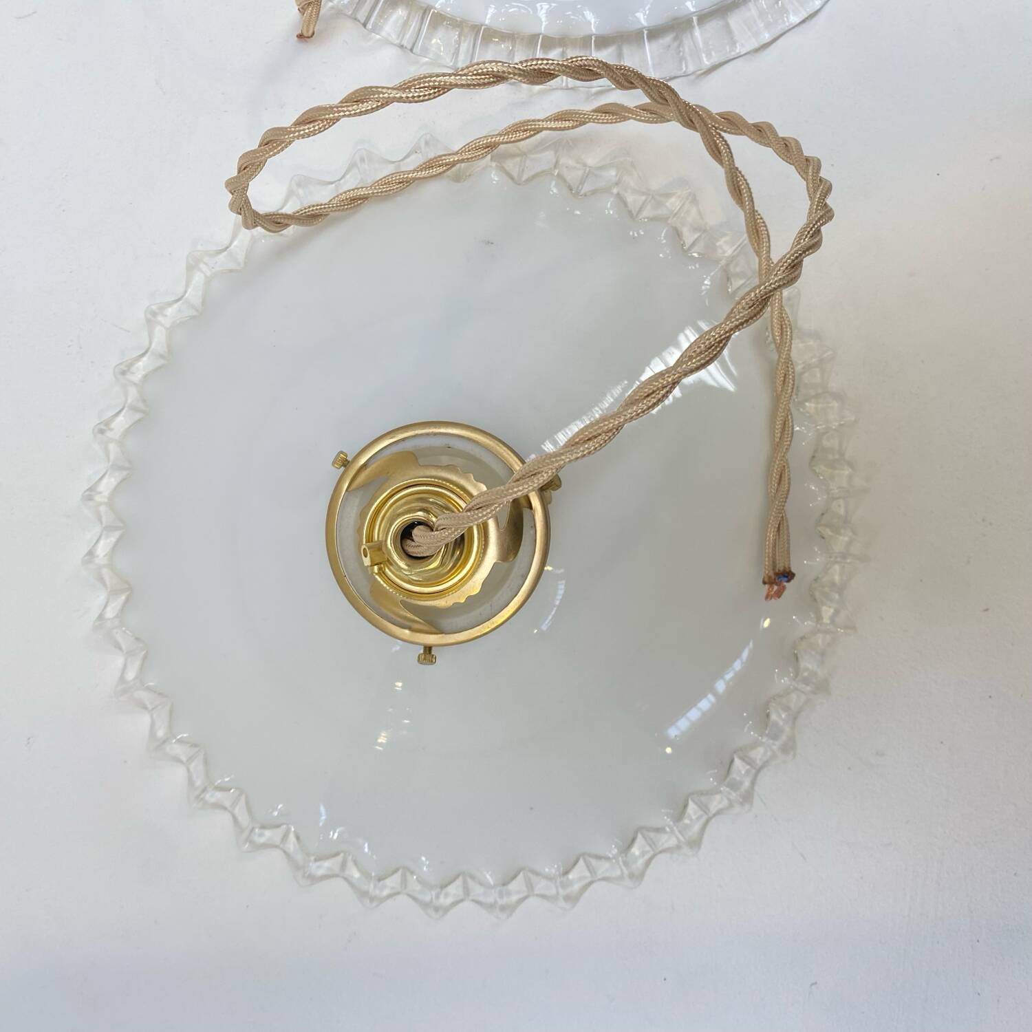 Pair of white opaline pendant lights