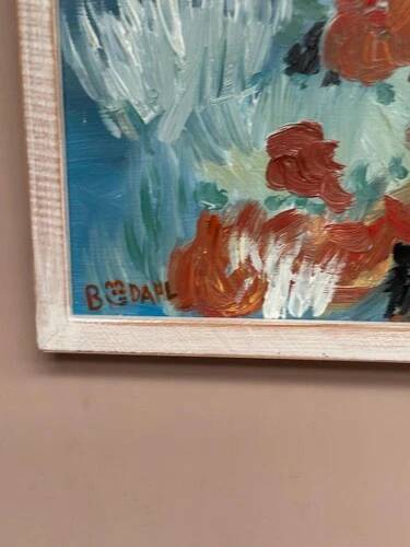 Mid-Century Oil on Panel “Sheeps” by B dahl Framed 45x37 cm (17.7" x 14.5")