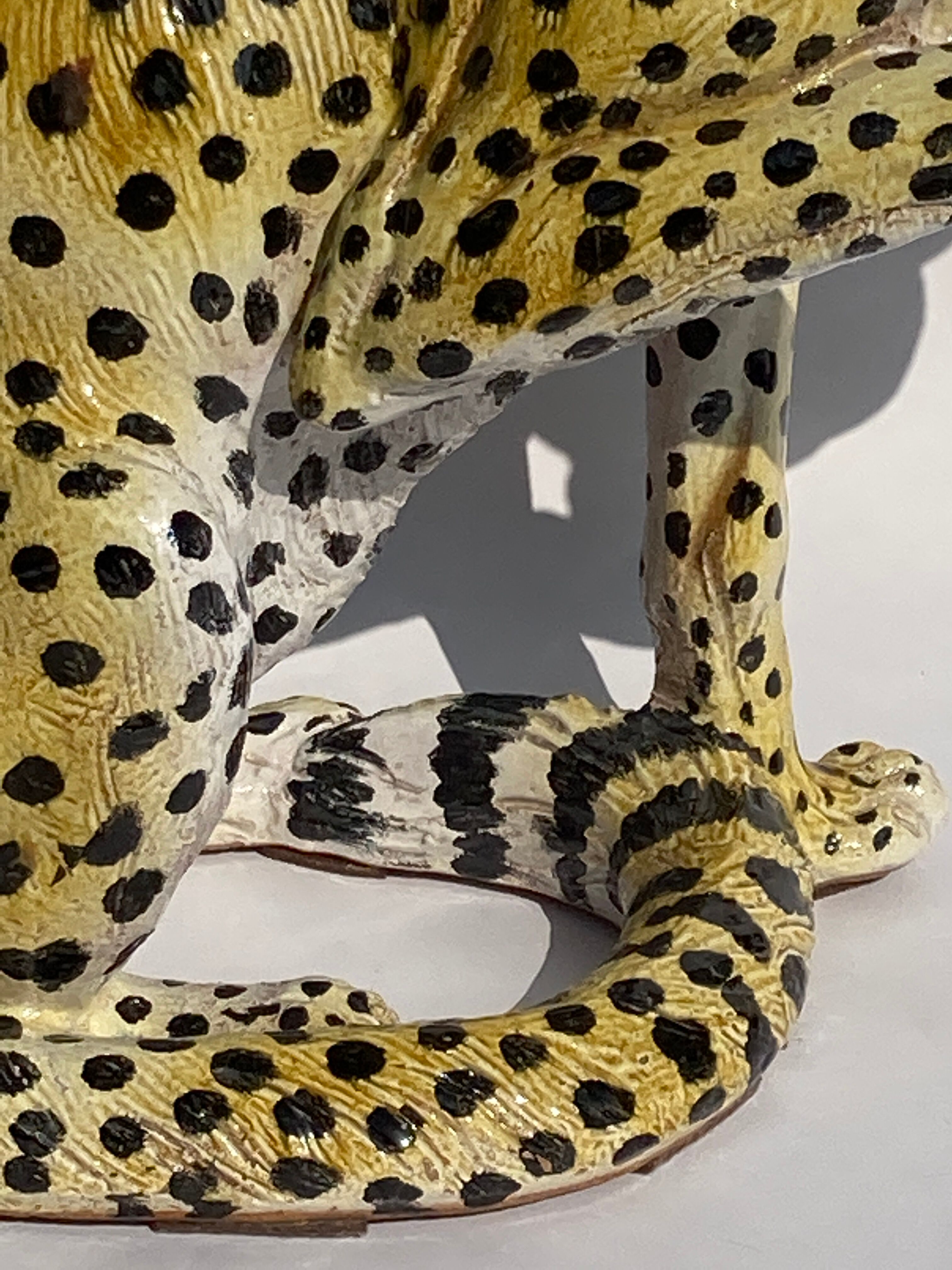 Terracotta ceramic cheetah or leopard statue, 1950s