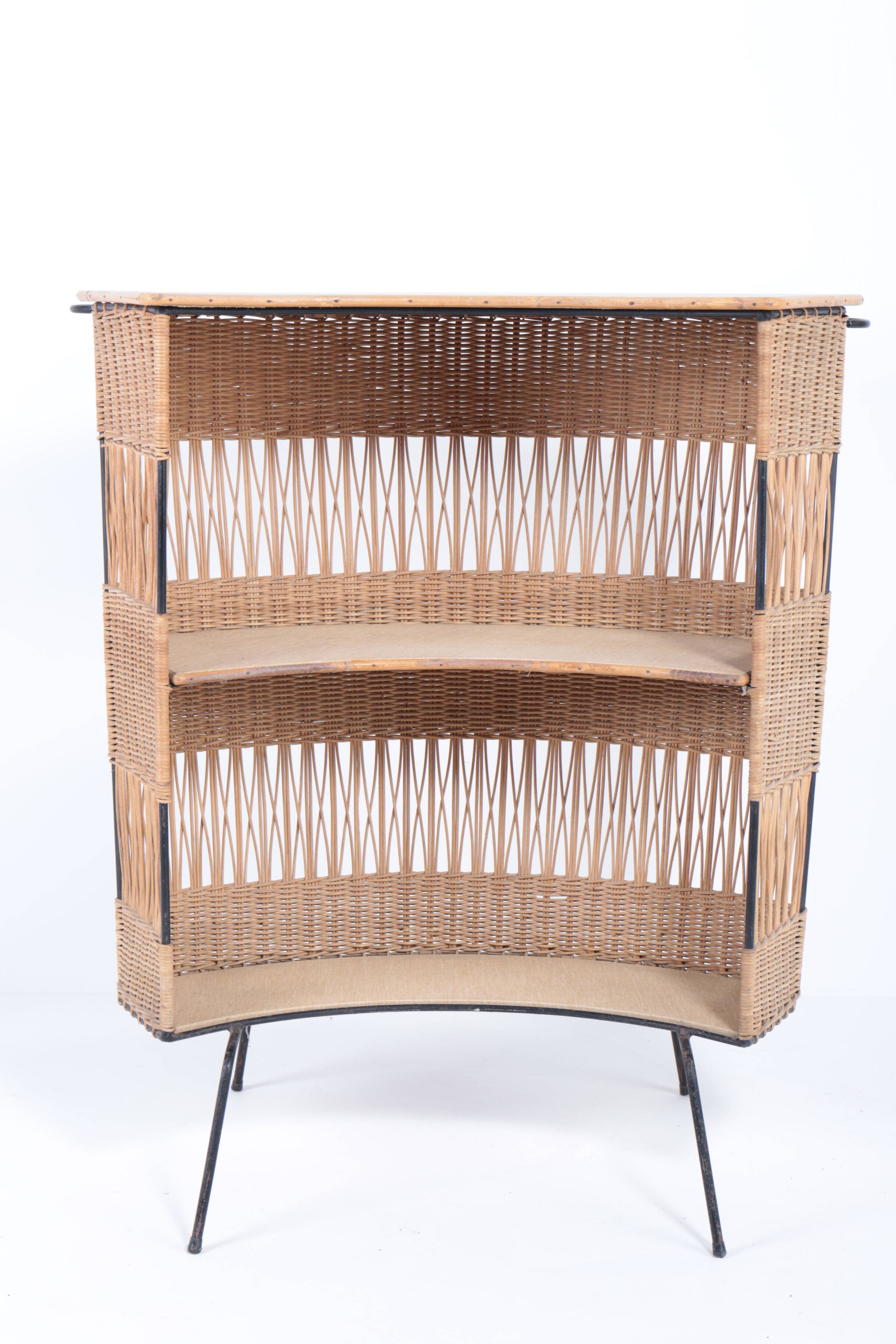 Vintage rattan and metal bar, 60s
