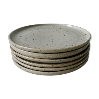 Set of 6 dessert plates or starter, made of sandstone, signed