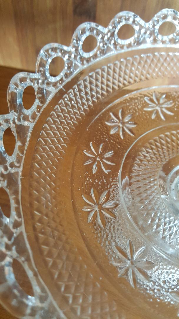 Vintage foot cut in molded glass edge lace