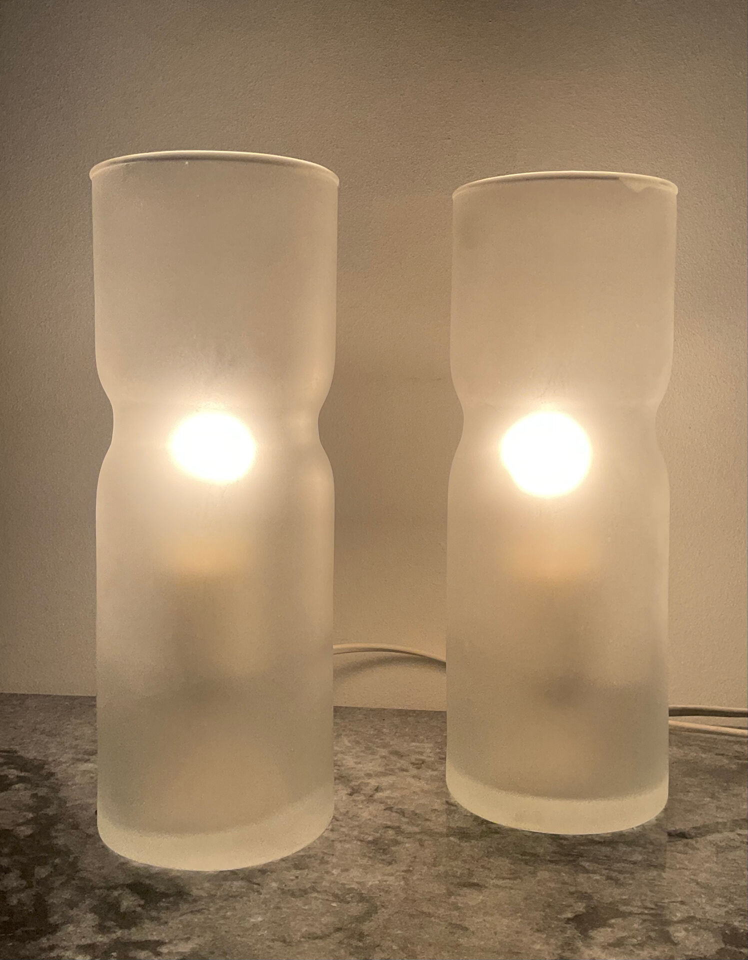 Pair of vintage lamps in frosted glass