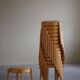 Modern Swedish, set of 14 stackable stools in birch and hessian fabric, 1980s.