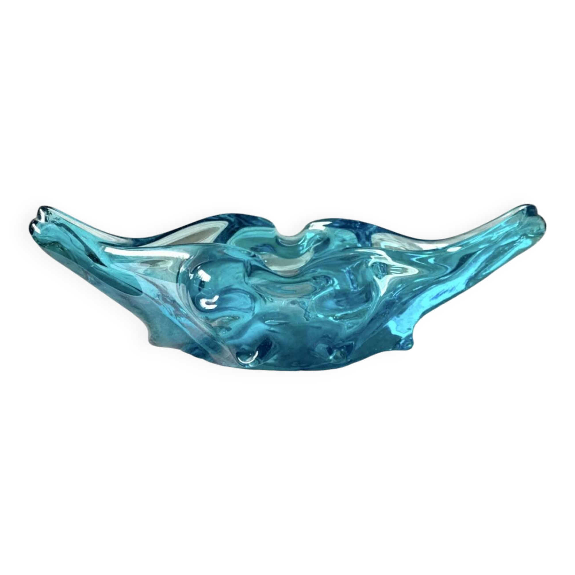Vintage blue blown glass ashtray