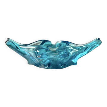 Cendrier vintage en verre soufflé bleu