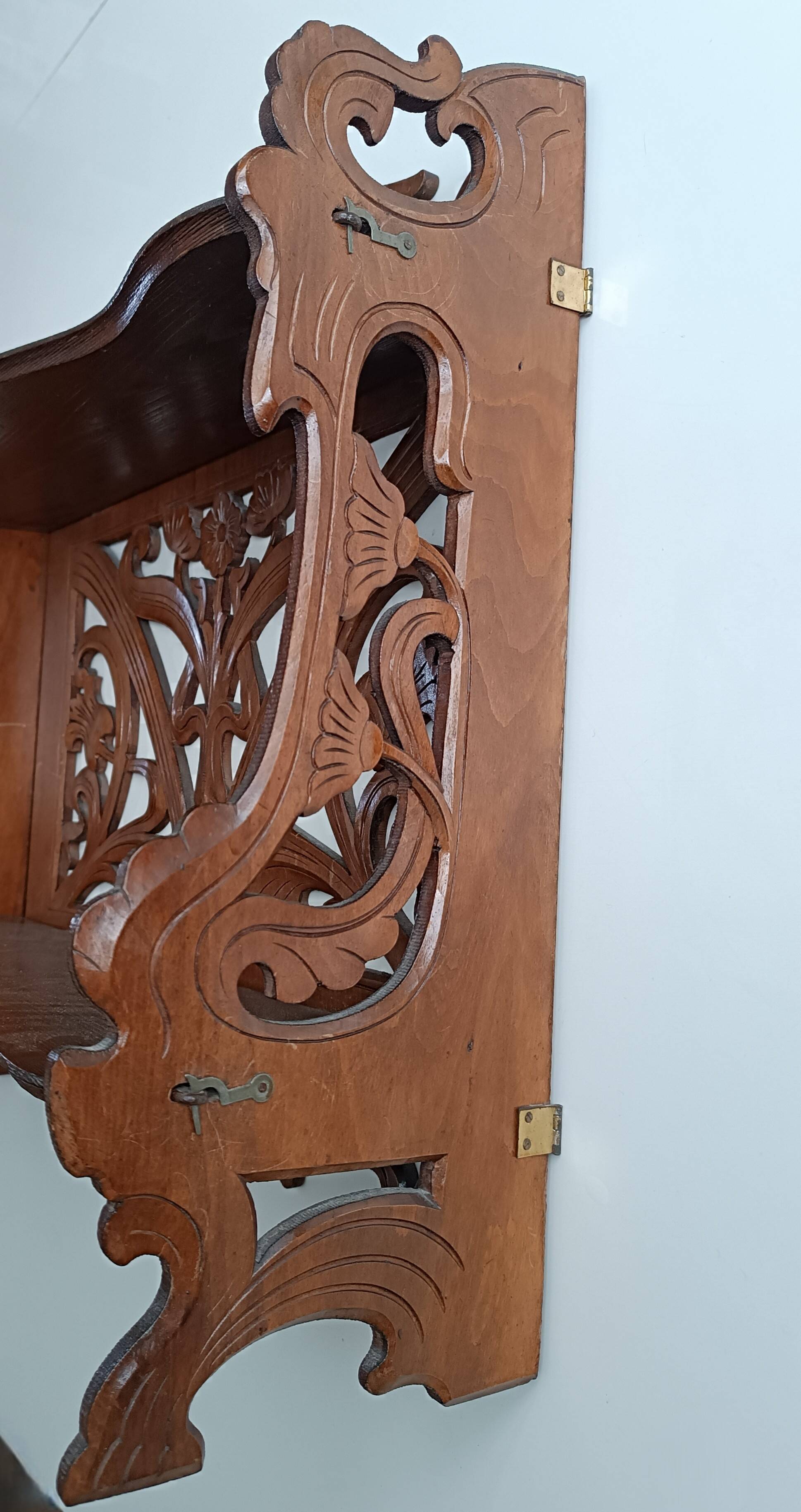 Art Nouveau openwork wooden shelf