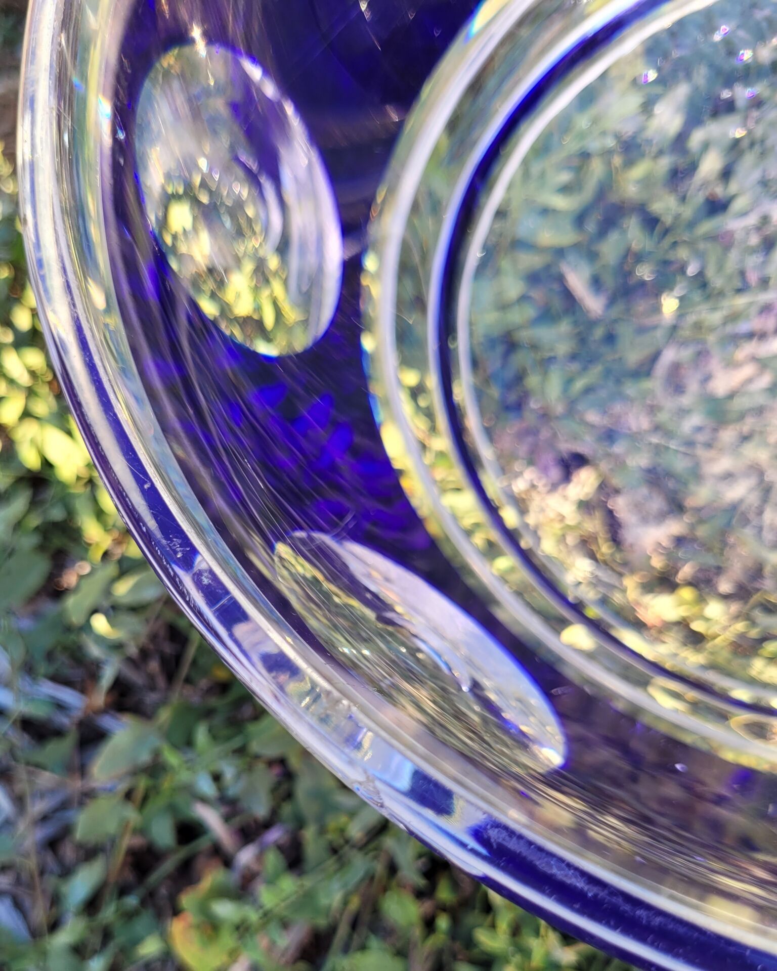 cobalt blue glass bowl with round lenses