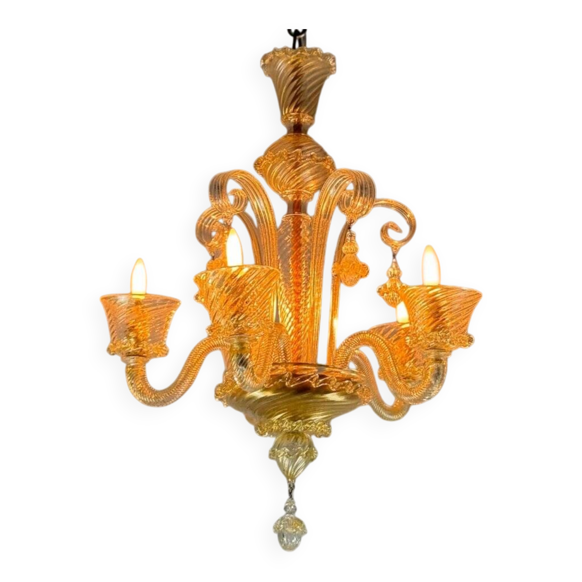 Venetian chandelier in gilded Murano glass with 5 light arms circa 1930
