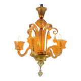 Venetian chandelier in gilded Murano glass with 5 light arms circa 1930