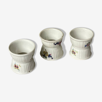 Set of 3 old diabolo egg cups porcelain tableware vintage collection
