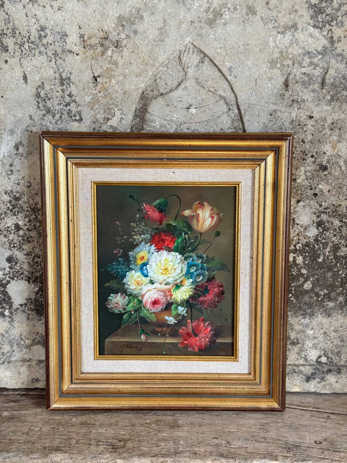 Oil on canvas W. Kerling still life with flowers