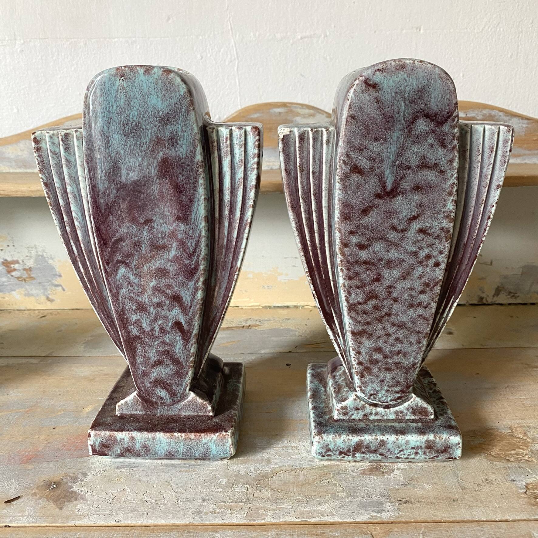 Pair of Art Deco vases in glazed ceramic