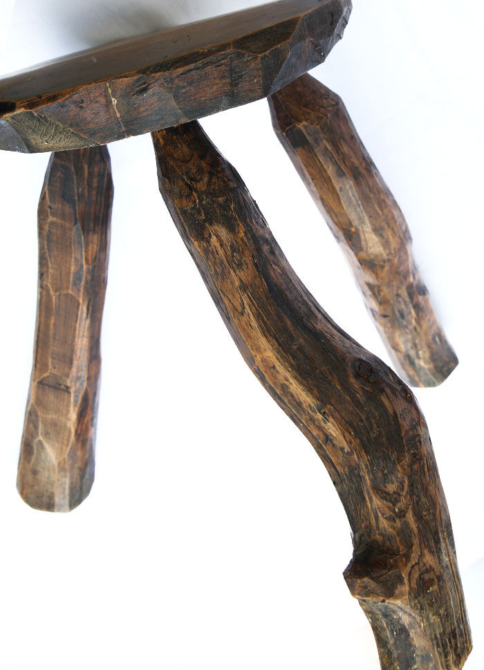 Brutalist folk art stool in solid wood