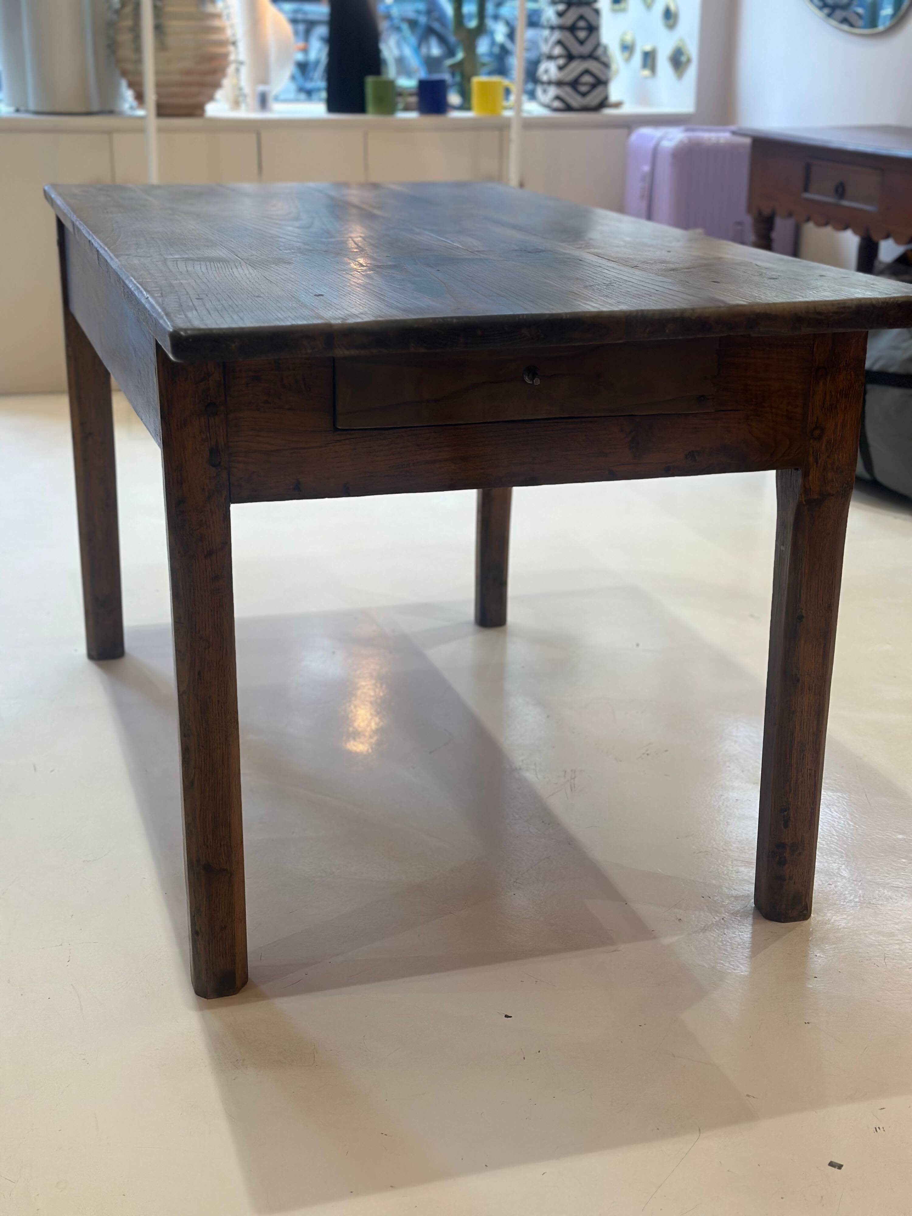 Compact rare rustic vintage solid wood farmhouse dining table.