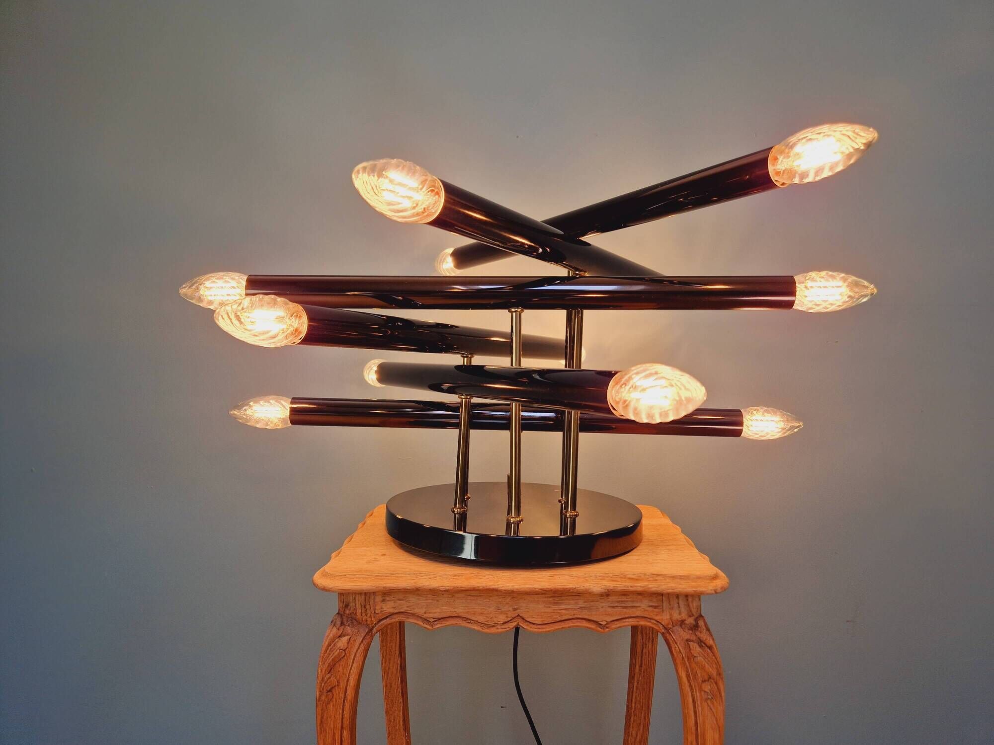 Vintage ceiling light in smoked chrome metal, Sciolari, 1970s