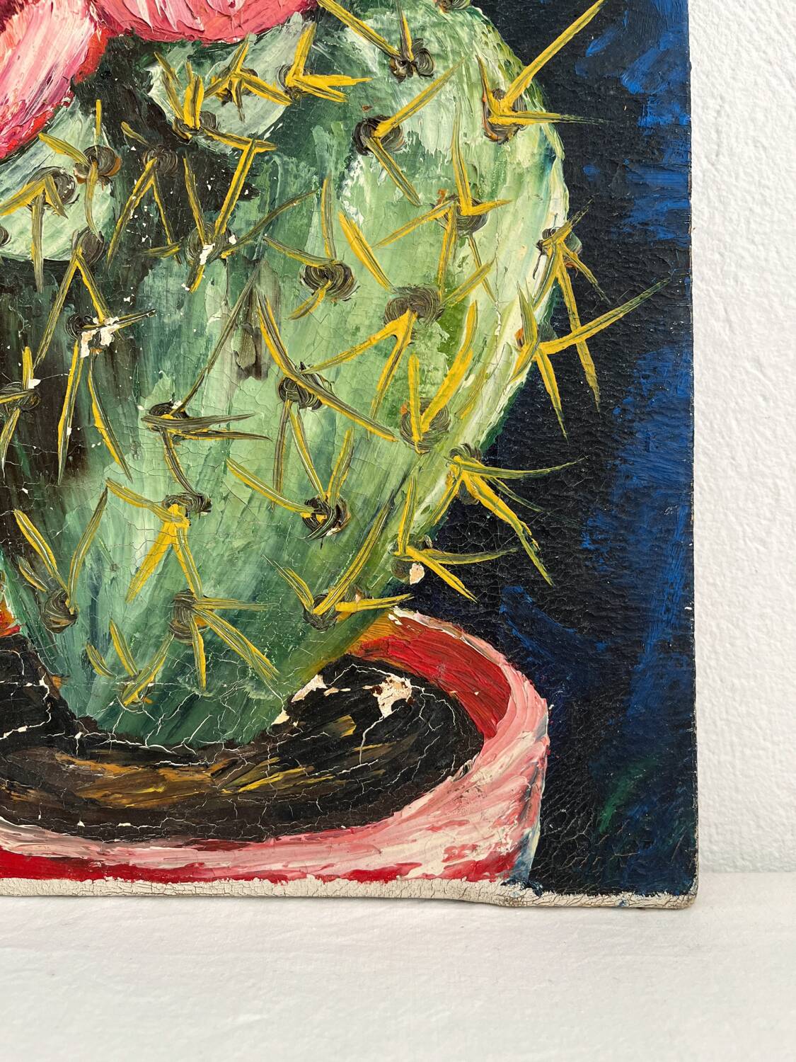 Peinture ancienne huile sur toile cactus signée Claudel
