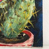 Old oil painting on canvas cactus signed Claudel