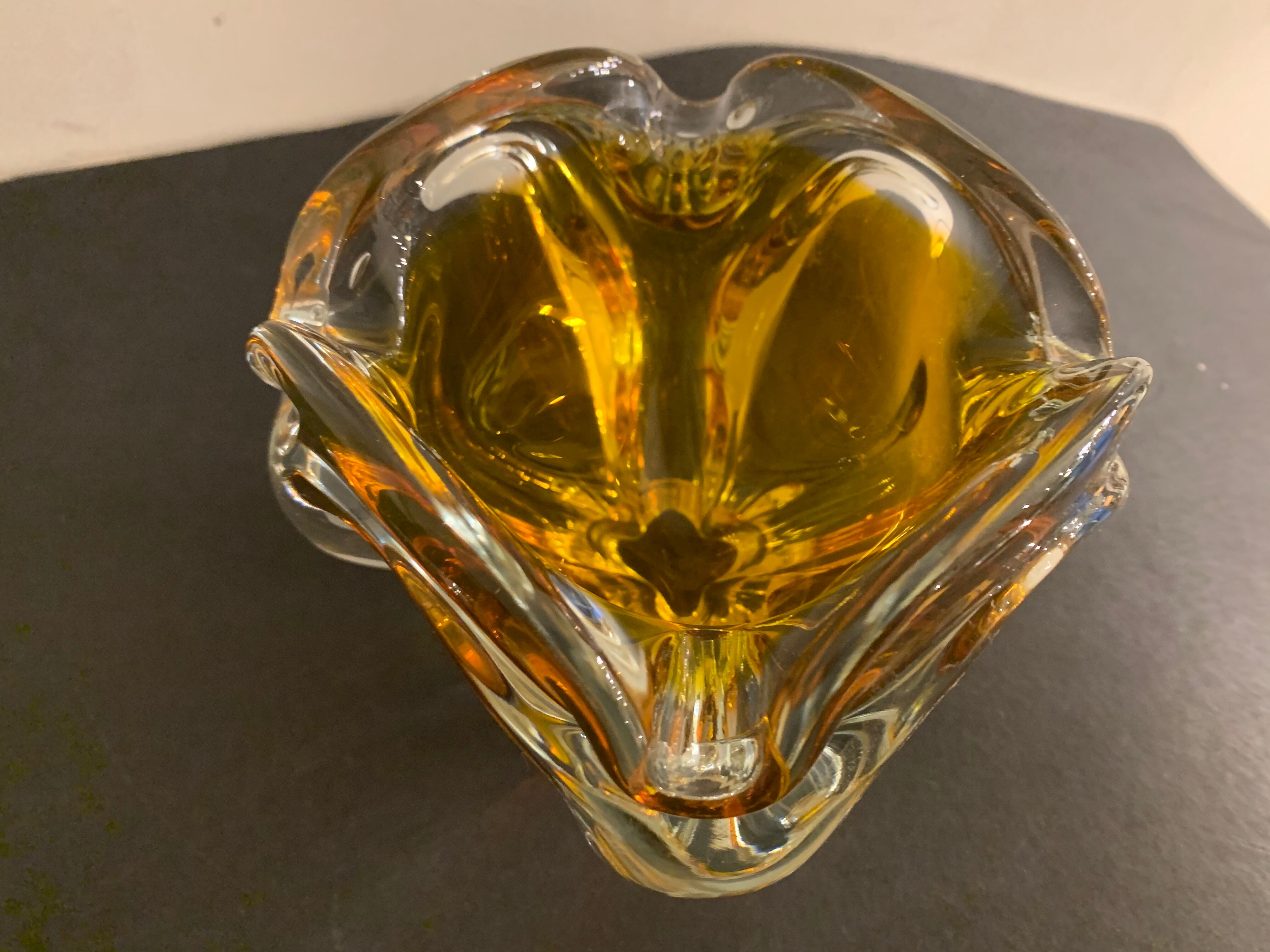 Murano orange-yellow glass ashtray 1960