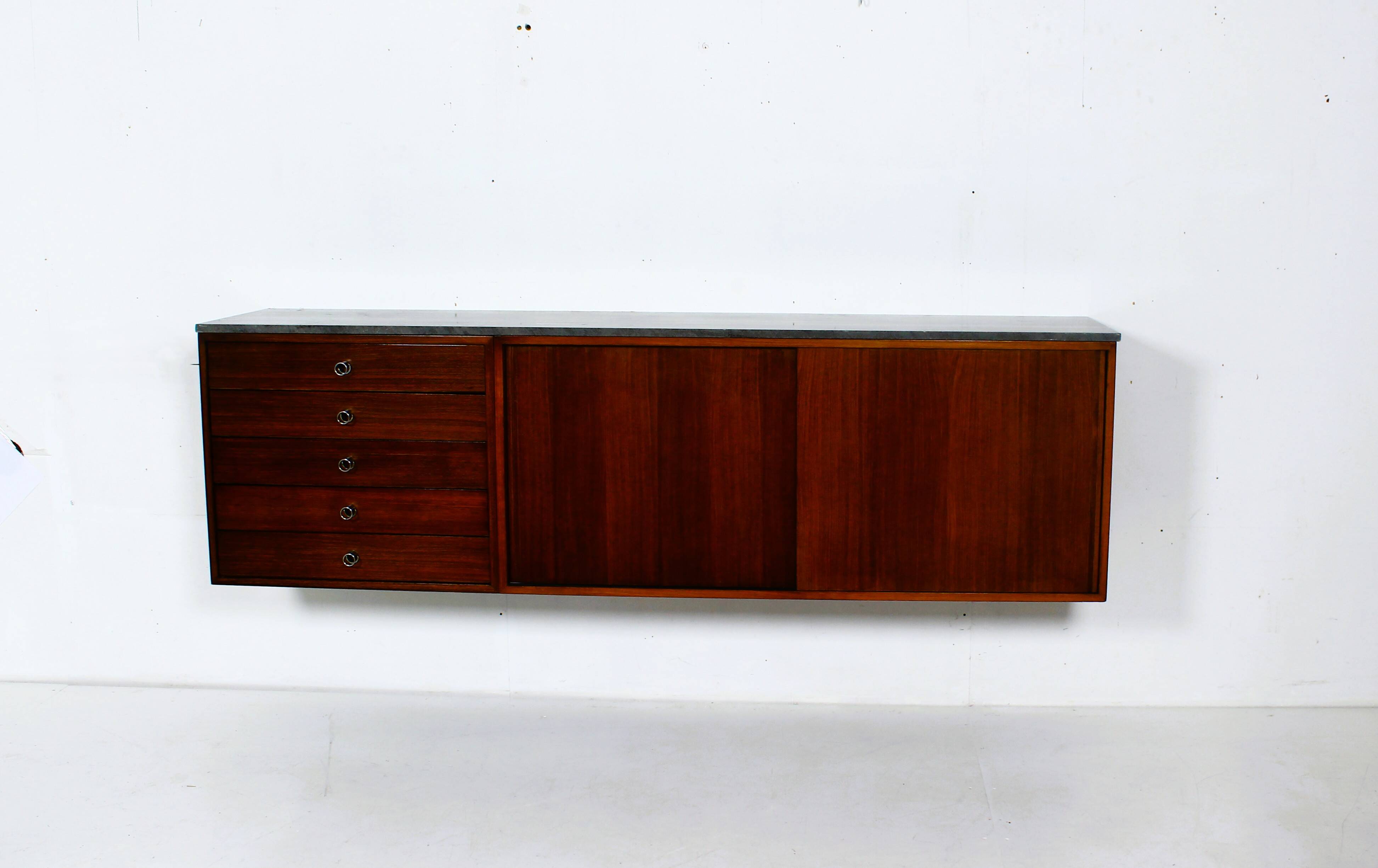 Suspended teak buffet from the 1970s.