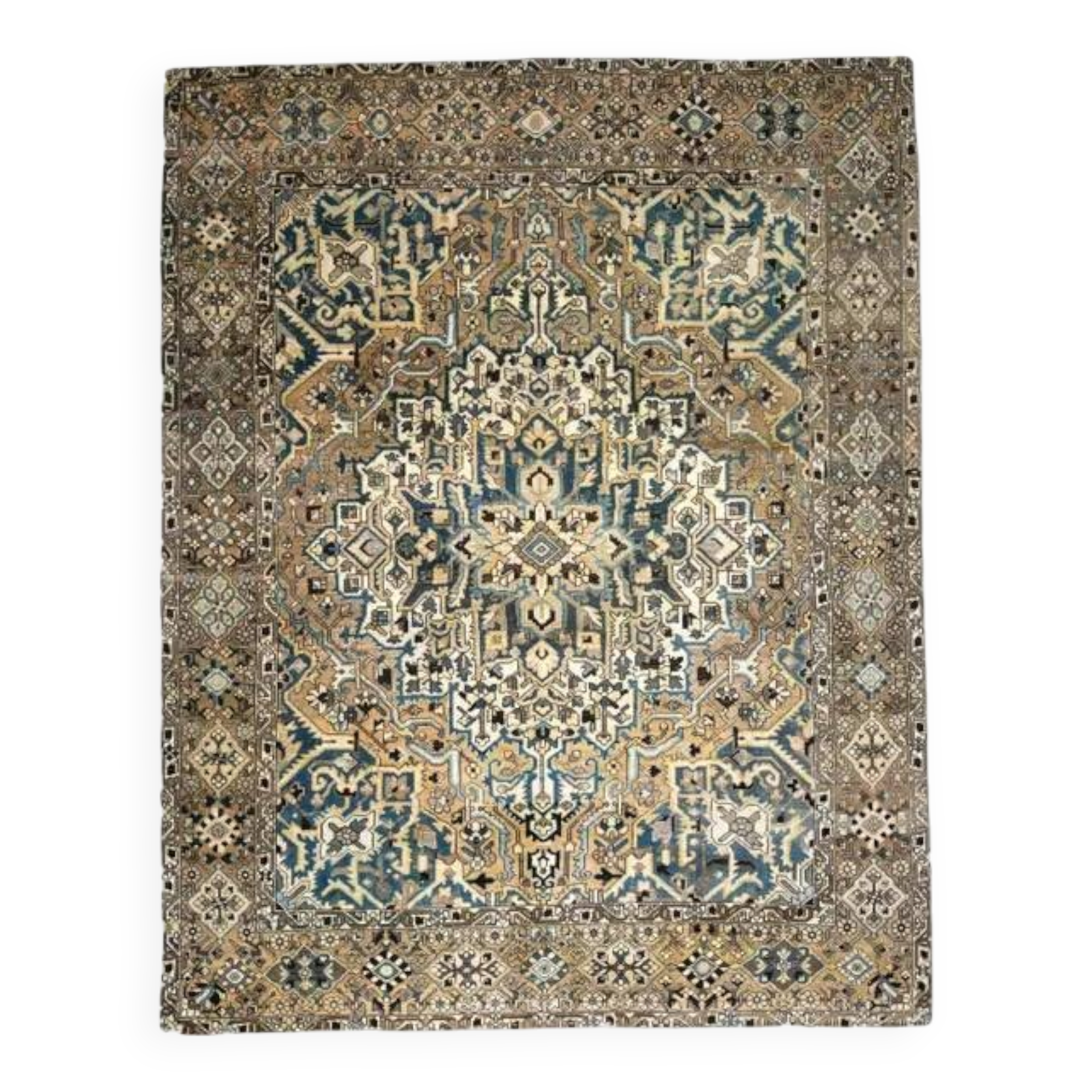 1970s Vintage Persian Handmade Wool Cotton Light Brown Area Rug 295x380