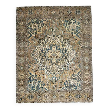 1970s Vintage Persian Handmade Wool Cotton Light Brown Area Rug 295x380